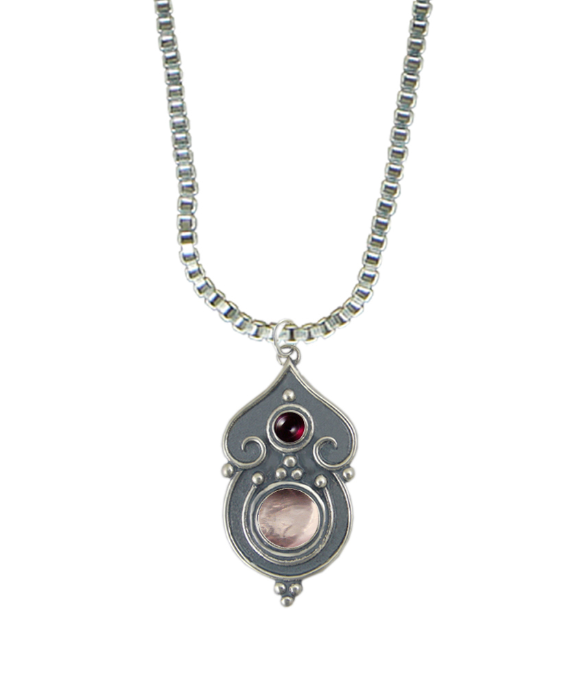 Sterling Silver Necklace Rose Quartz And Garnet